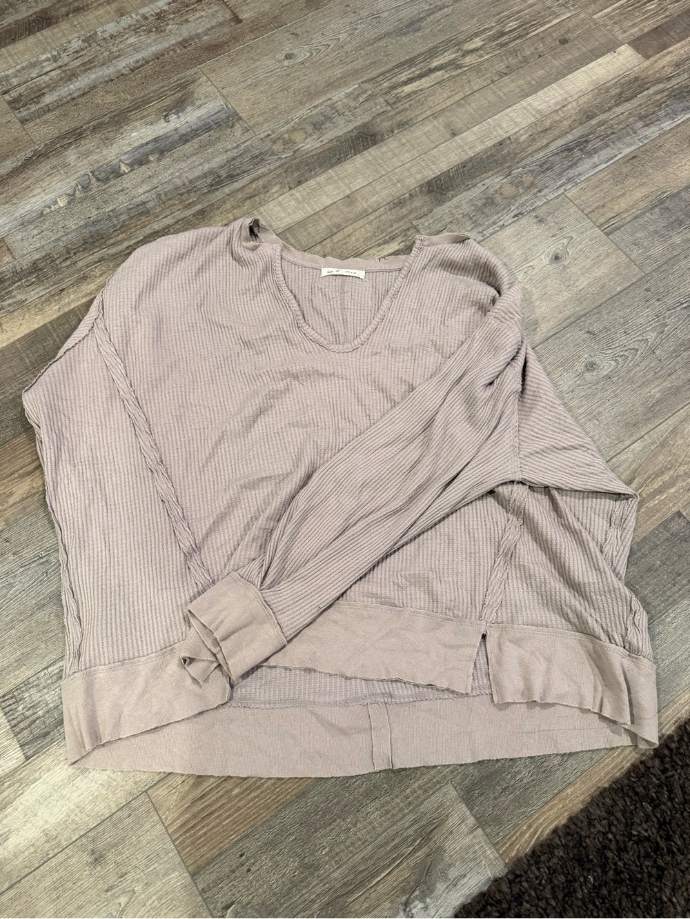 We The Free Soft Ribbed V-Neck Pullover - Mauve Taupe